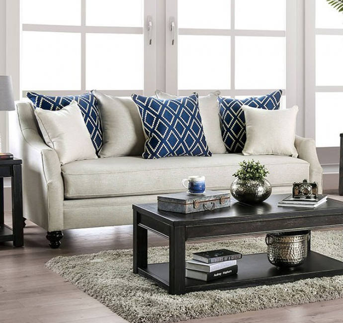 Nefyn Transitional Ivory Upholstered Sofa & Loveseat Set - Furniture of America SM2669