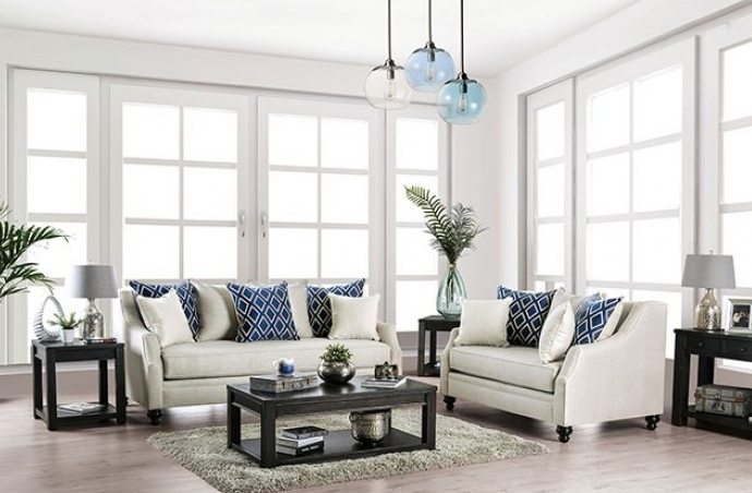 Nefyn Transitional Ivory Upholstered Sofa & Loveseat Set - Furniture of America SM2669