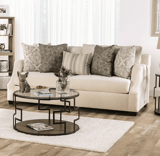 Laila Transitional Textured Chenille Sofa in Alabaster