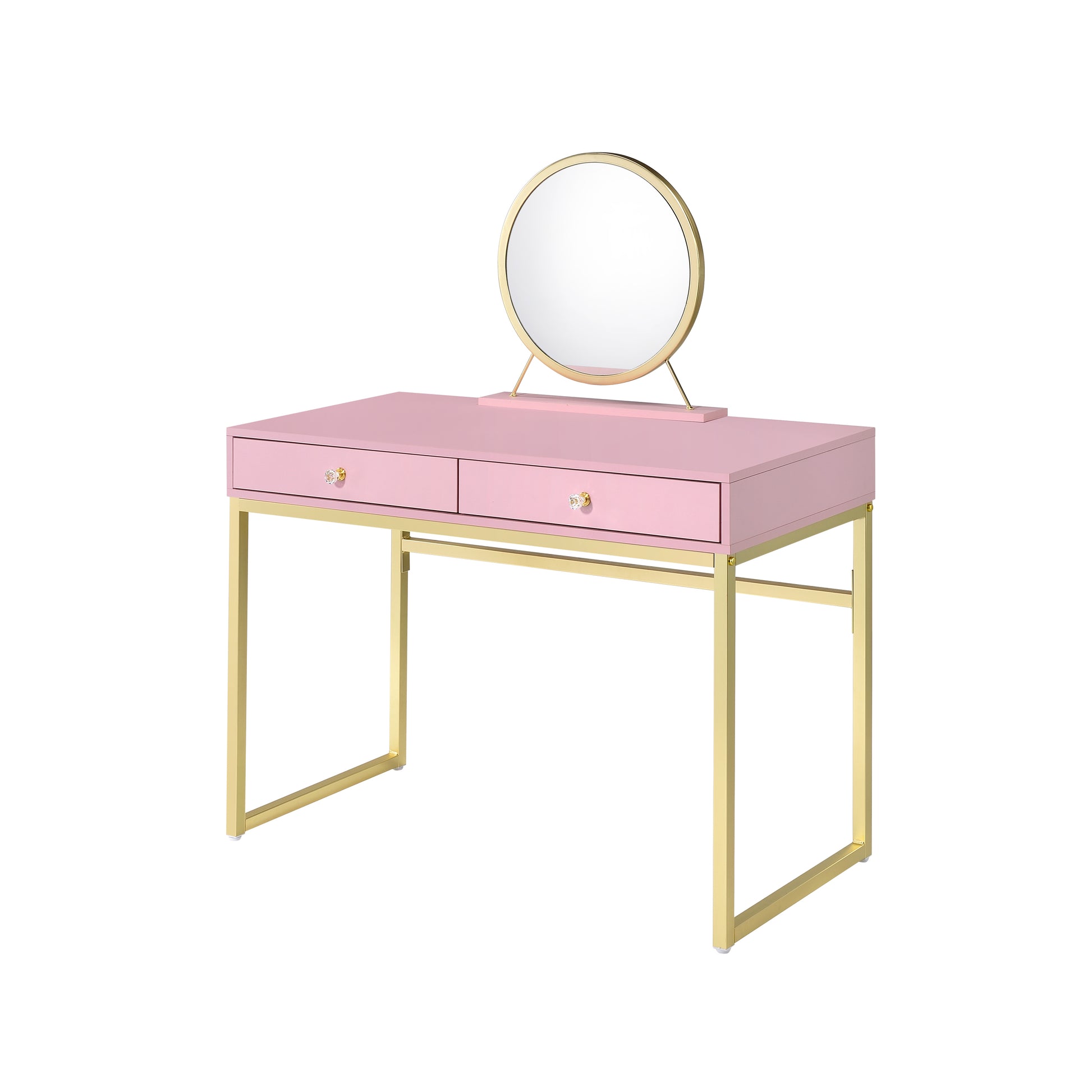 ACME Coleen Vanity Desk w/Mirror & Jewelry Tray in Pink & Gold Finish AC00668