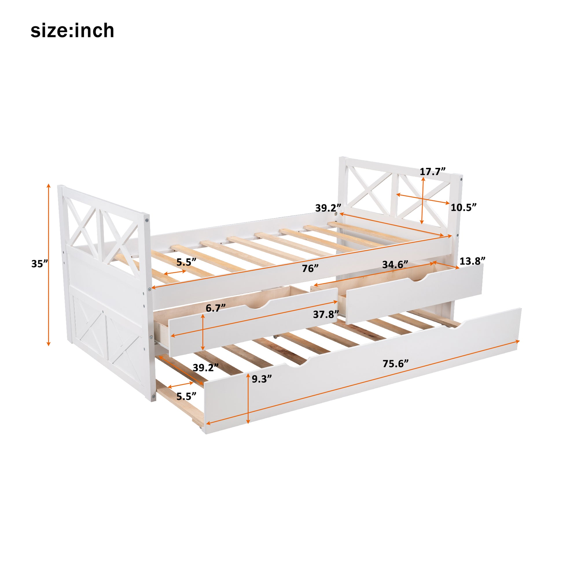 Multi-Functional Daybed with Drawers and Trundle, White