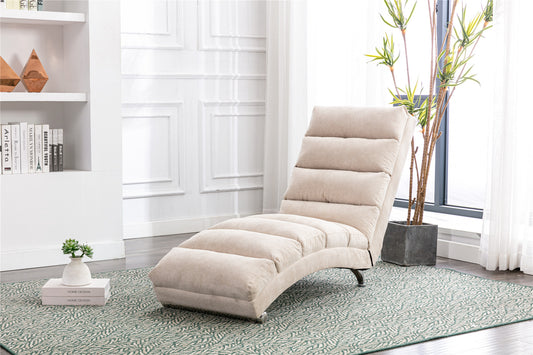 Coolmore Modern Linen Chaise Lounge with Massage Function & Remote in Beige