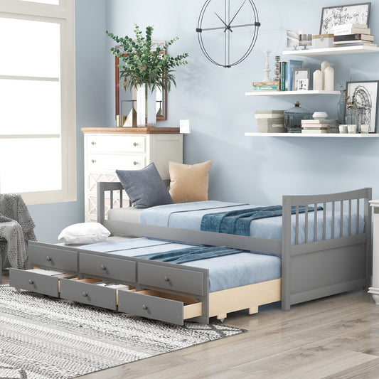 Homey Life Twin Daybed with Trundle & Storage - Gray