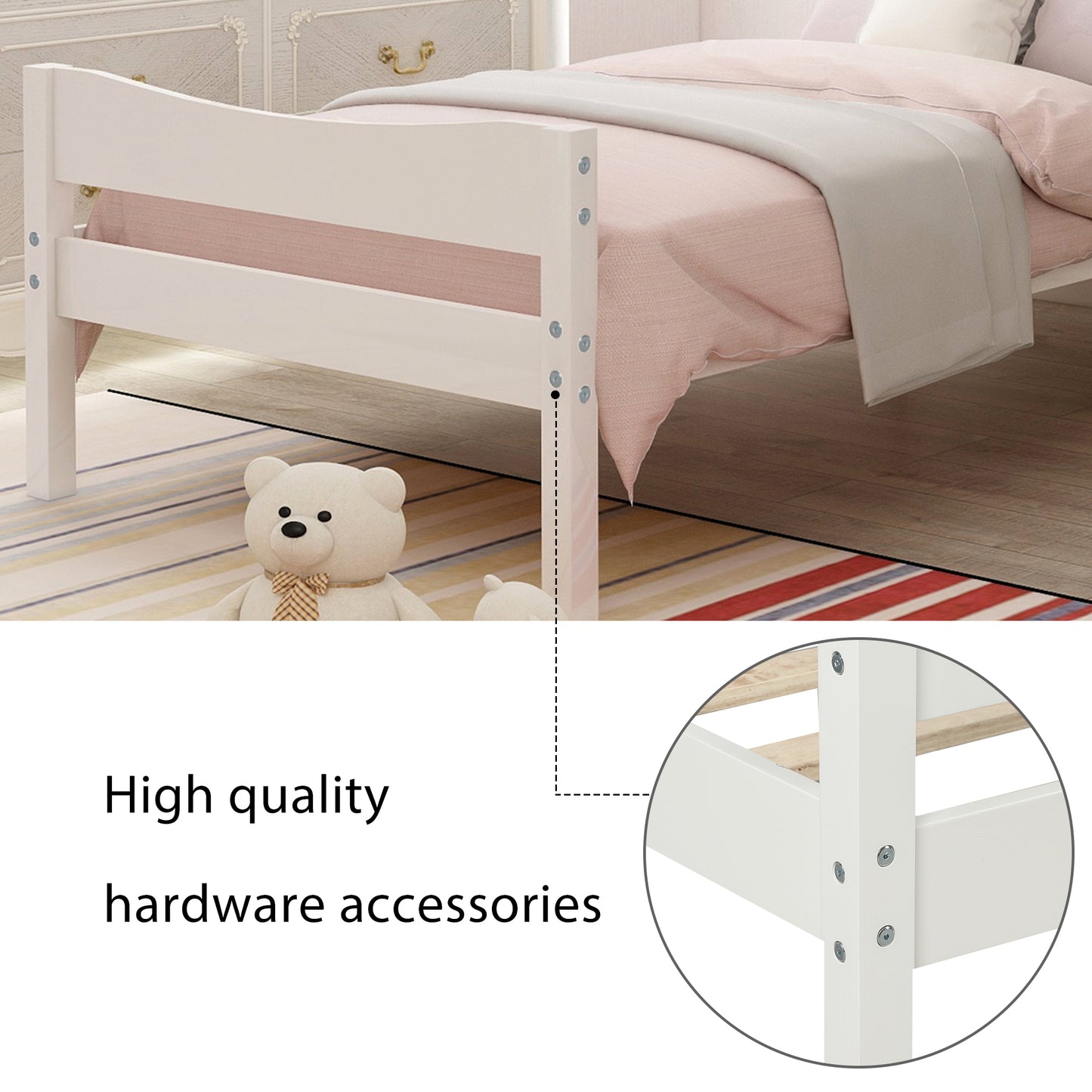 Homey Life Traditional Twin Size Wooden Platform Bed in White