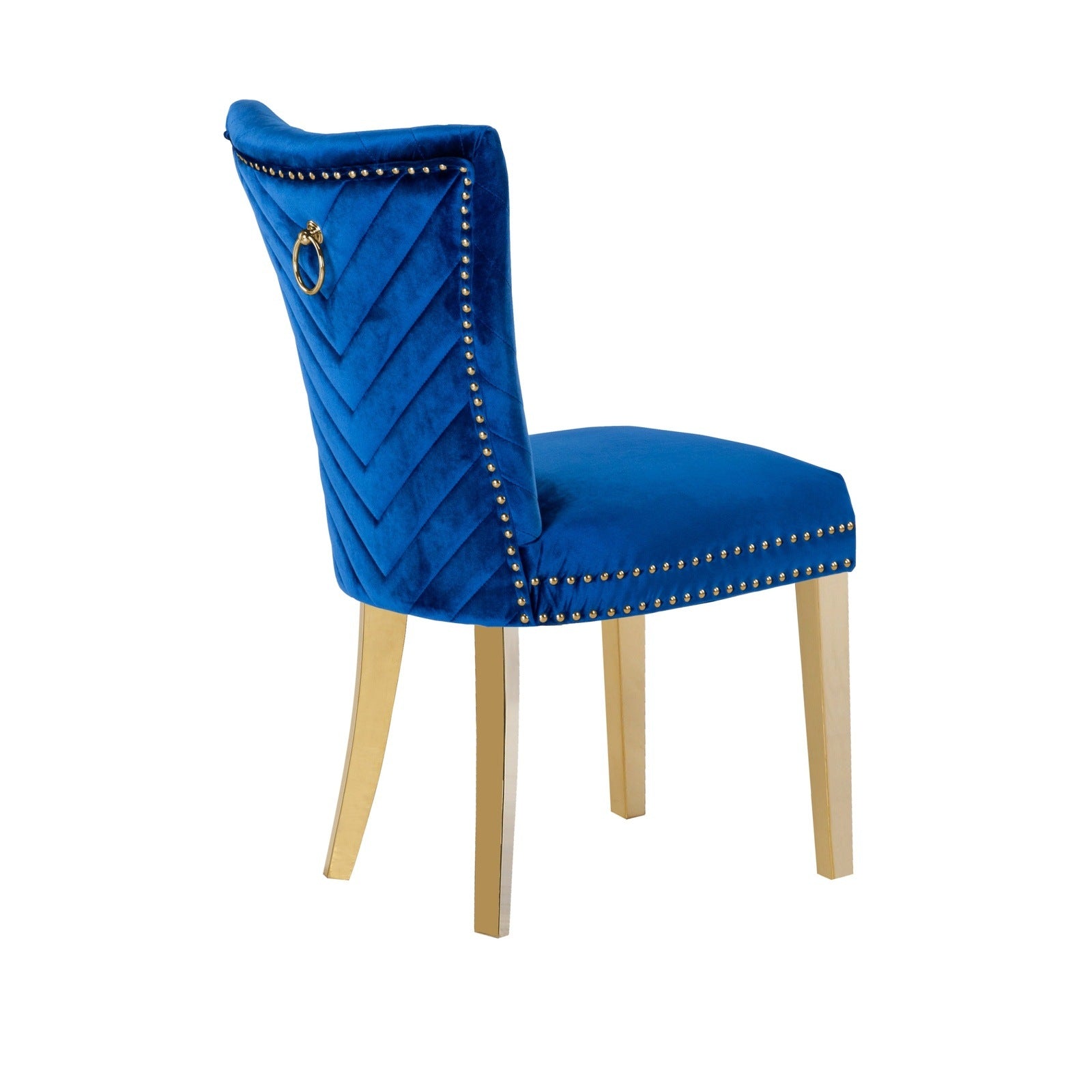 Eva Transitional Velvet Dining Chair with Gold Legs in Blue Set of 2