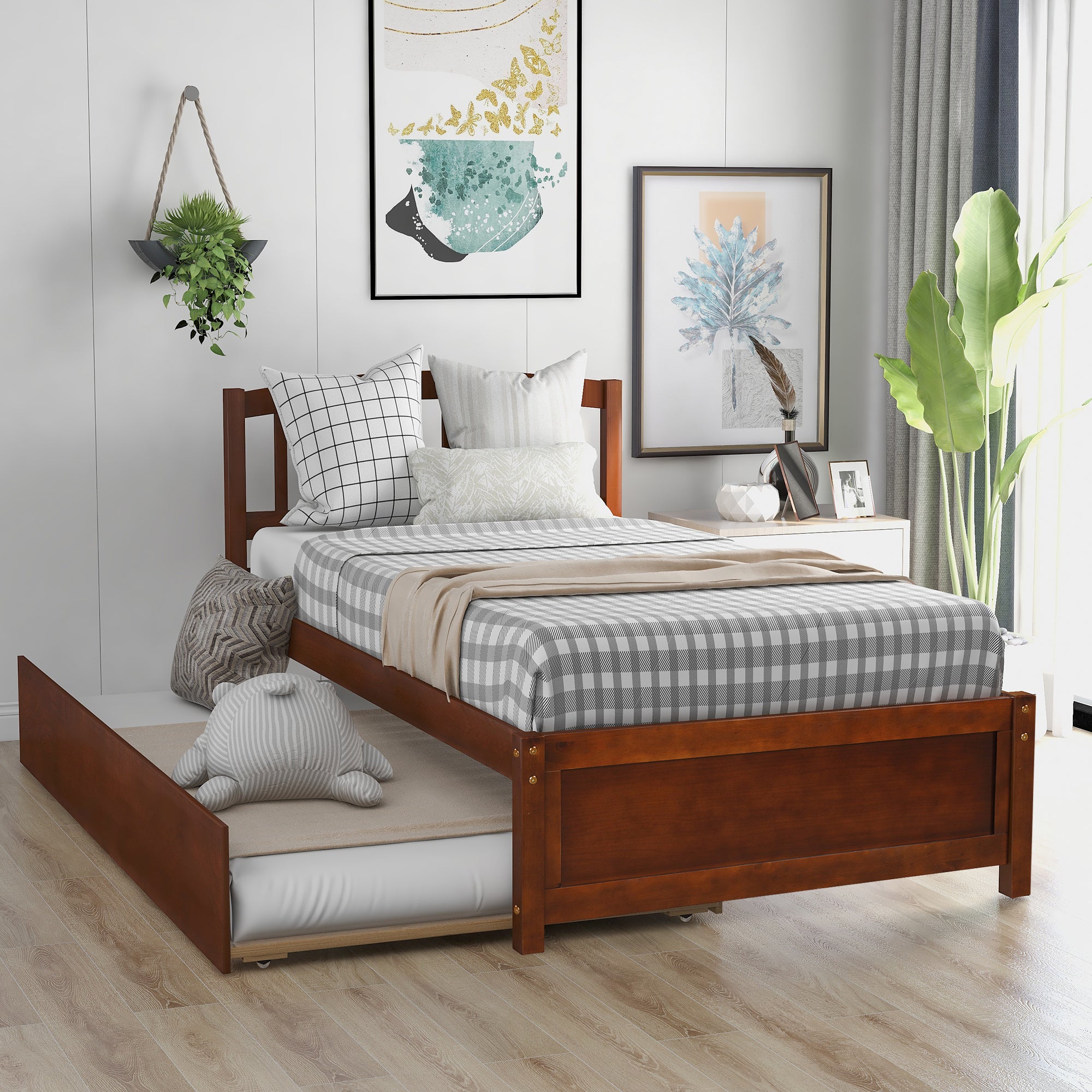 Single wooden online trundle bed