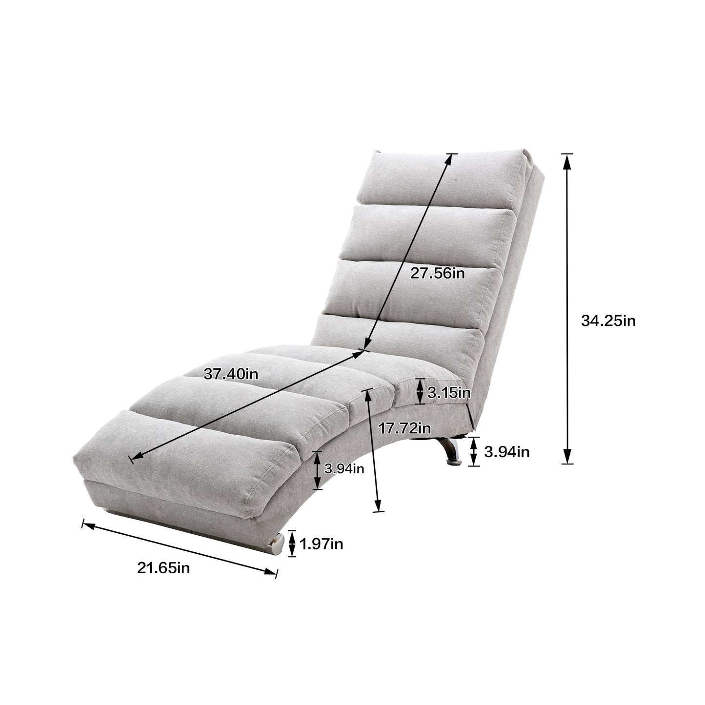 Coolmore Modern Linen Chaise Lounge with Massage Function & Remote in Light Gray