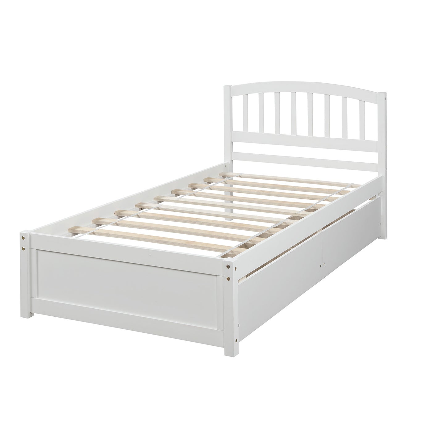 Homey Life Twin Platform Storage Bed with Two Drawers in White