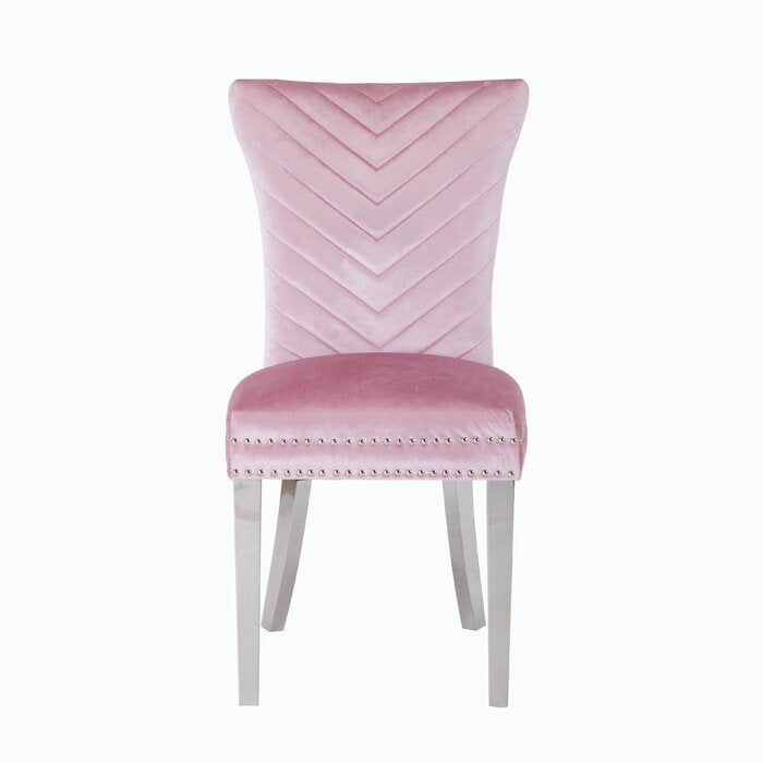 Eva Transitional Velvet Dining Chair with Stainless Steel Legs in Pink Set of 2