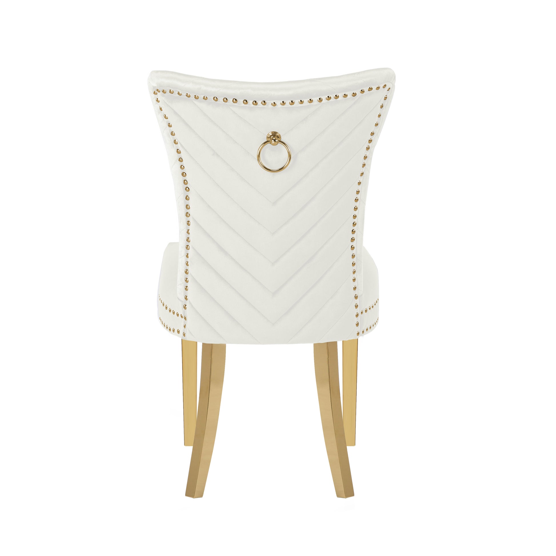 Eva Transitional Velvet Dining Chair with Gold Legs in Beige Set of 2