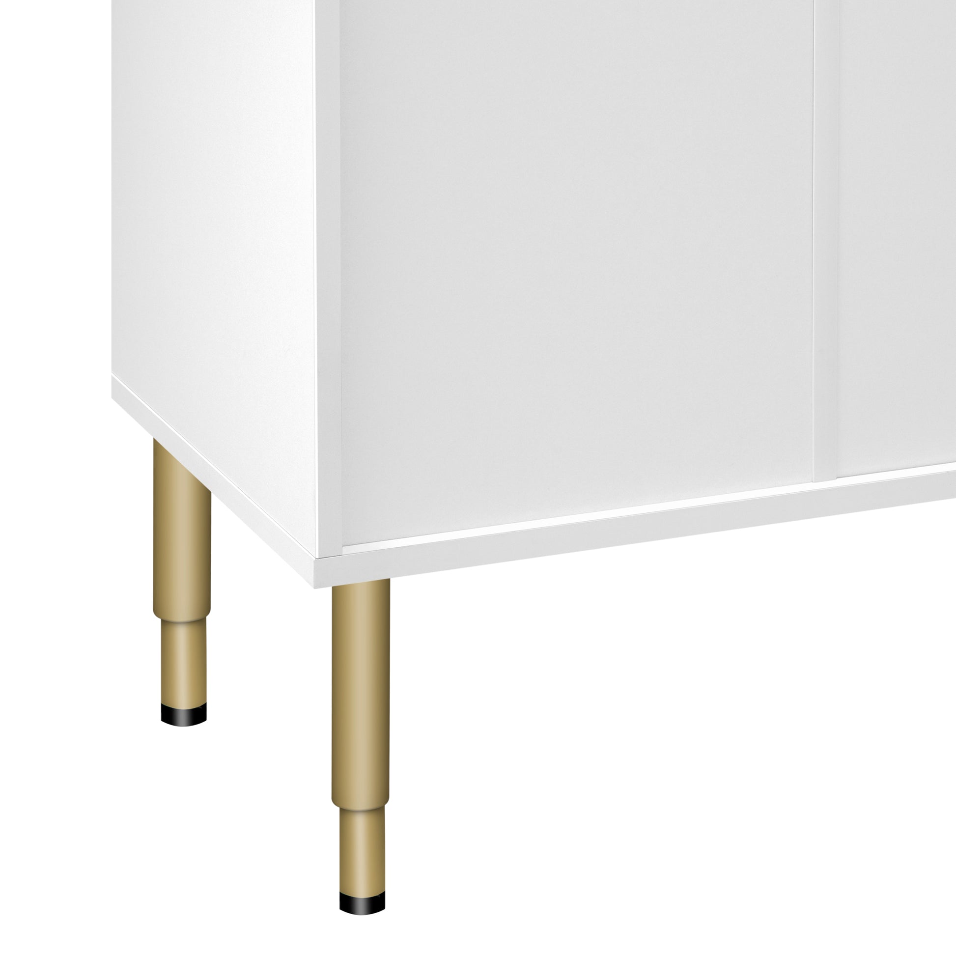 TREXM Modern Sideboard Cabinet Marble Sticker Tabletop and Amber-Yellow Tempered Glass Doors with Gold Metal Legs & Handles White