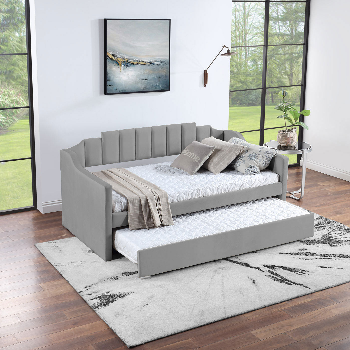 Branda Channel Tufted Velvet Twin Daybed - Gray