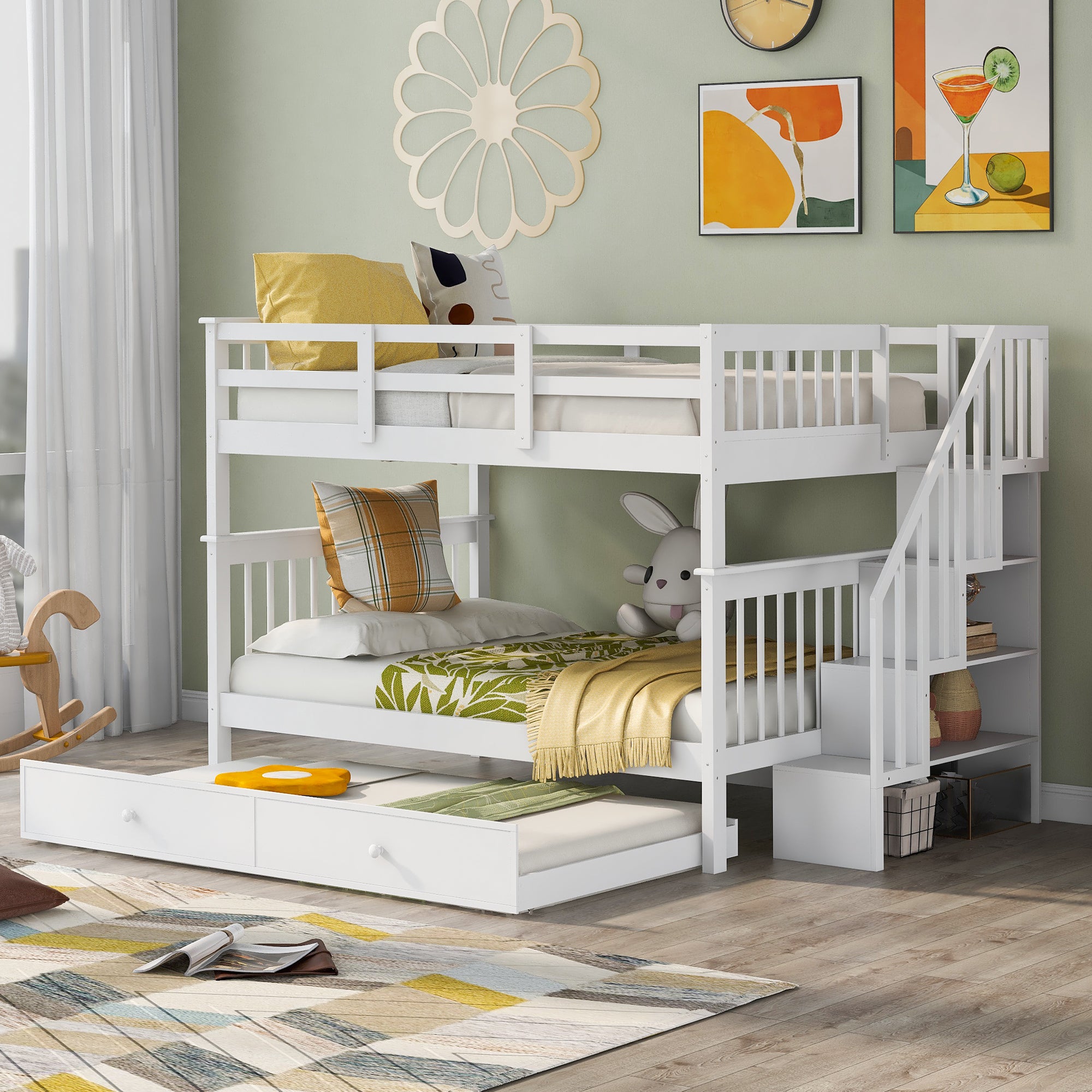 Bunk bed with trundle desk hot sale and storage