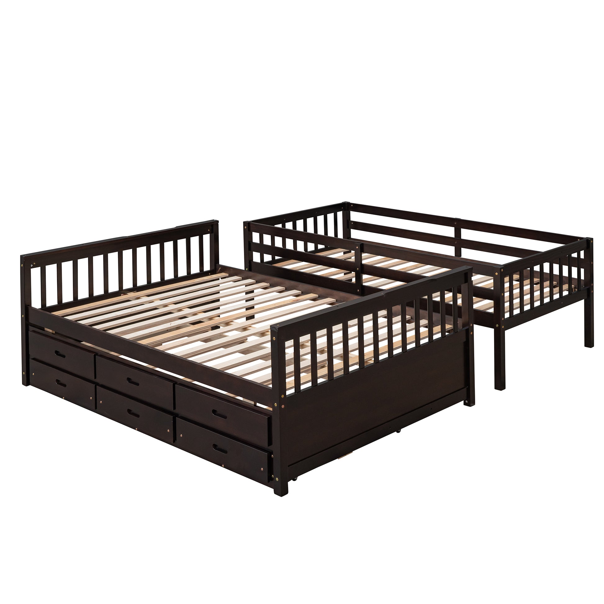 Homey Life Twin-Over-Full Bunk Bed with Twin size Trundle , Separable Bunk Bed with Drawers for Bedroom - Espresso