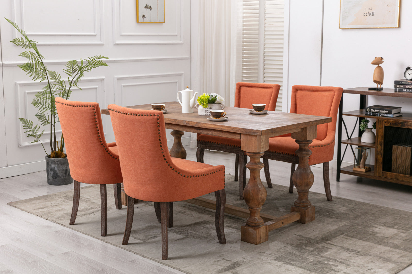 A&A Furniture Transitional Dining Chair in Orange Set of 2