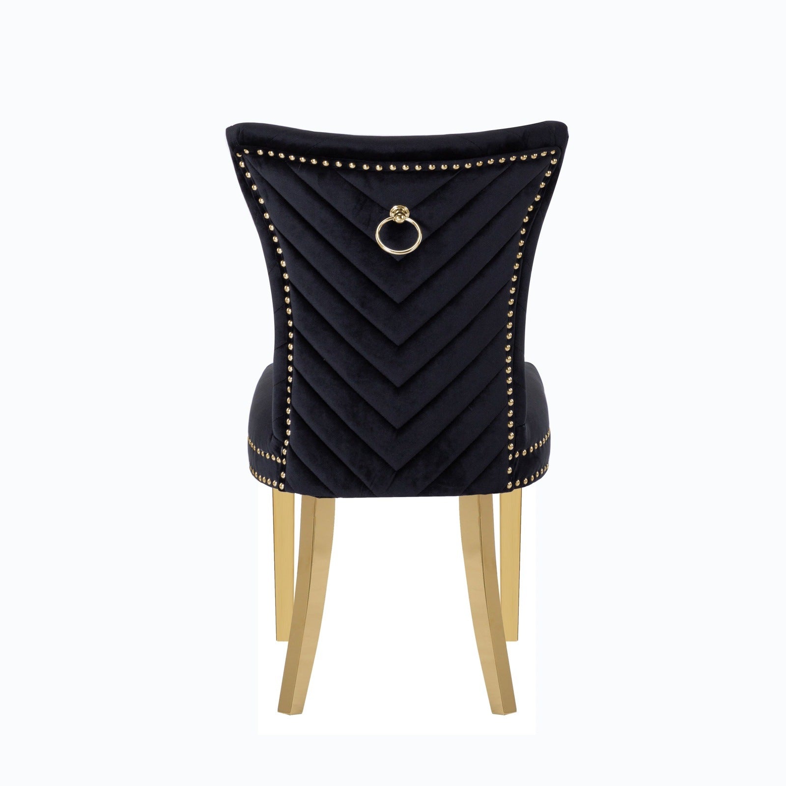 Eva Transitional Velvet Dining Chair with Gold Legs in Black Set of 2