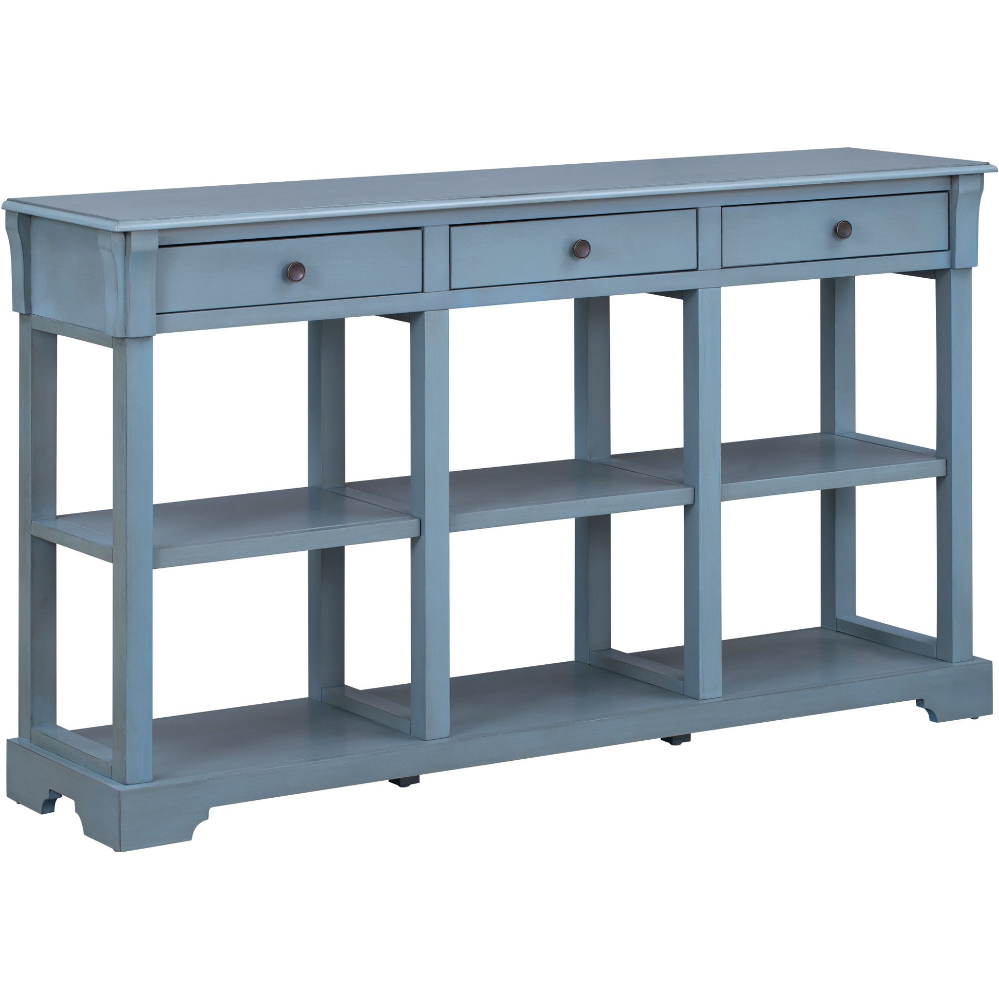 Transitional Console Table with 3 Drawers & Open Shelves - Teal