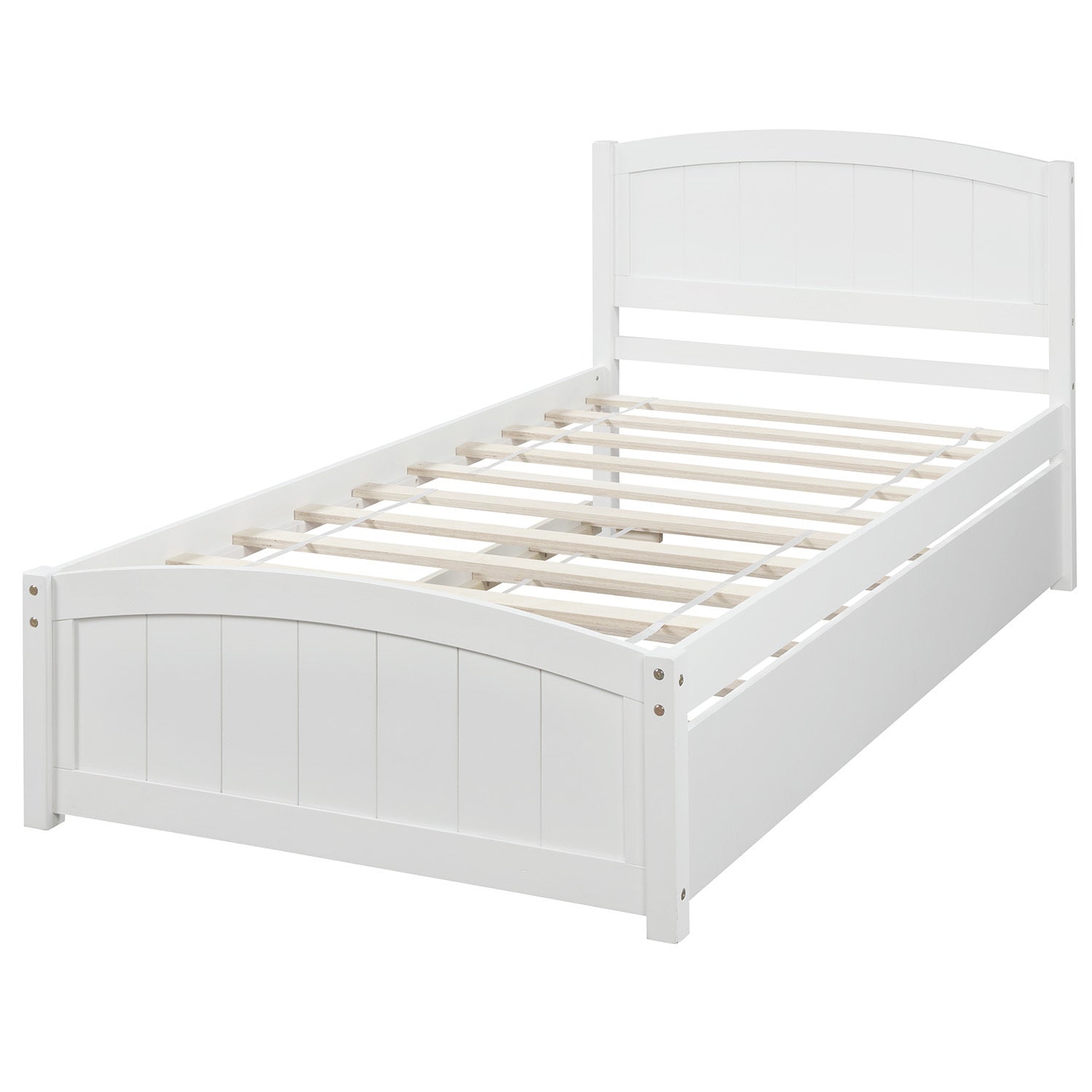 Homey Life Twin size Platform Bed with Trundle, White