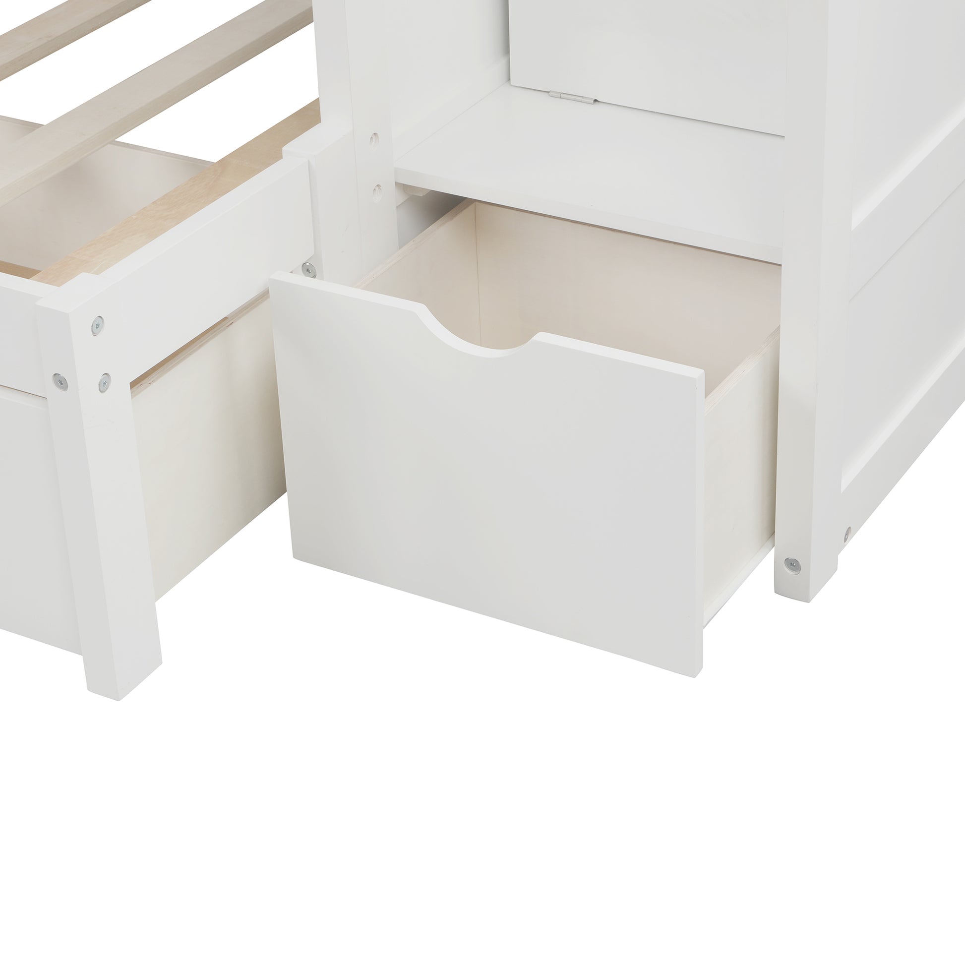 WM Store Twin over Full/Twin Bunk Bed, Convertible Bottom Bed, Storage Shelves and Drawers, White