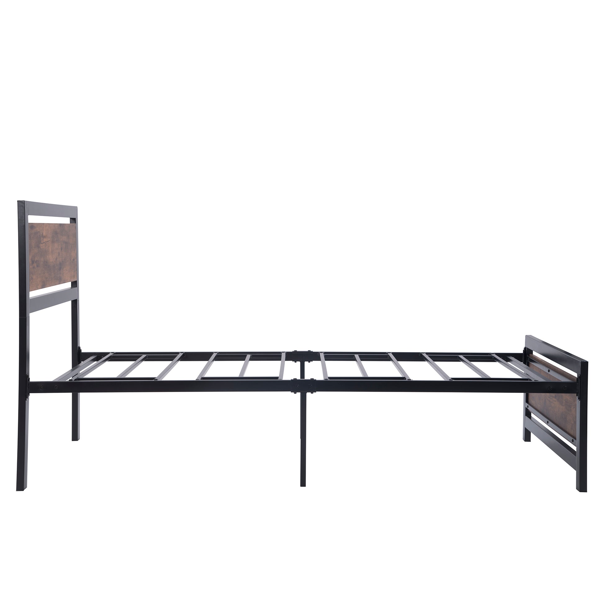 Homey Life Modern Twin Size Metal Bed with Wood Accents in Black