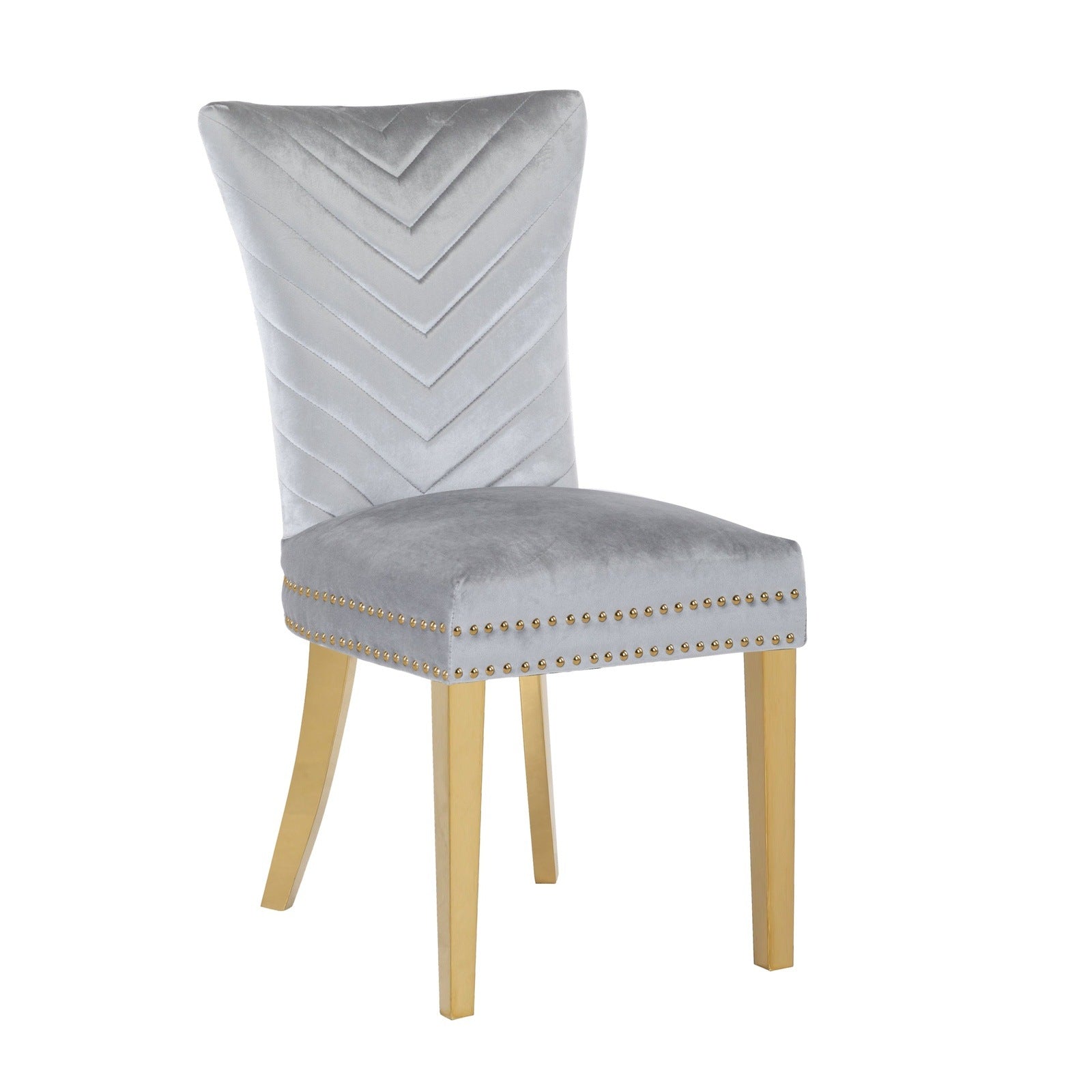 Eva Transitional Velvet Dining Chair with Gold Legs in Silver Set of 2