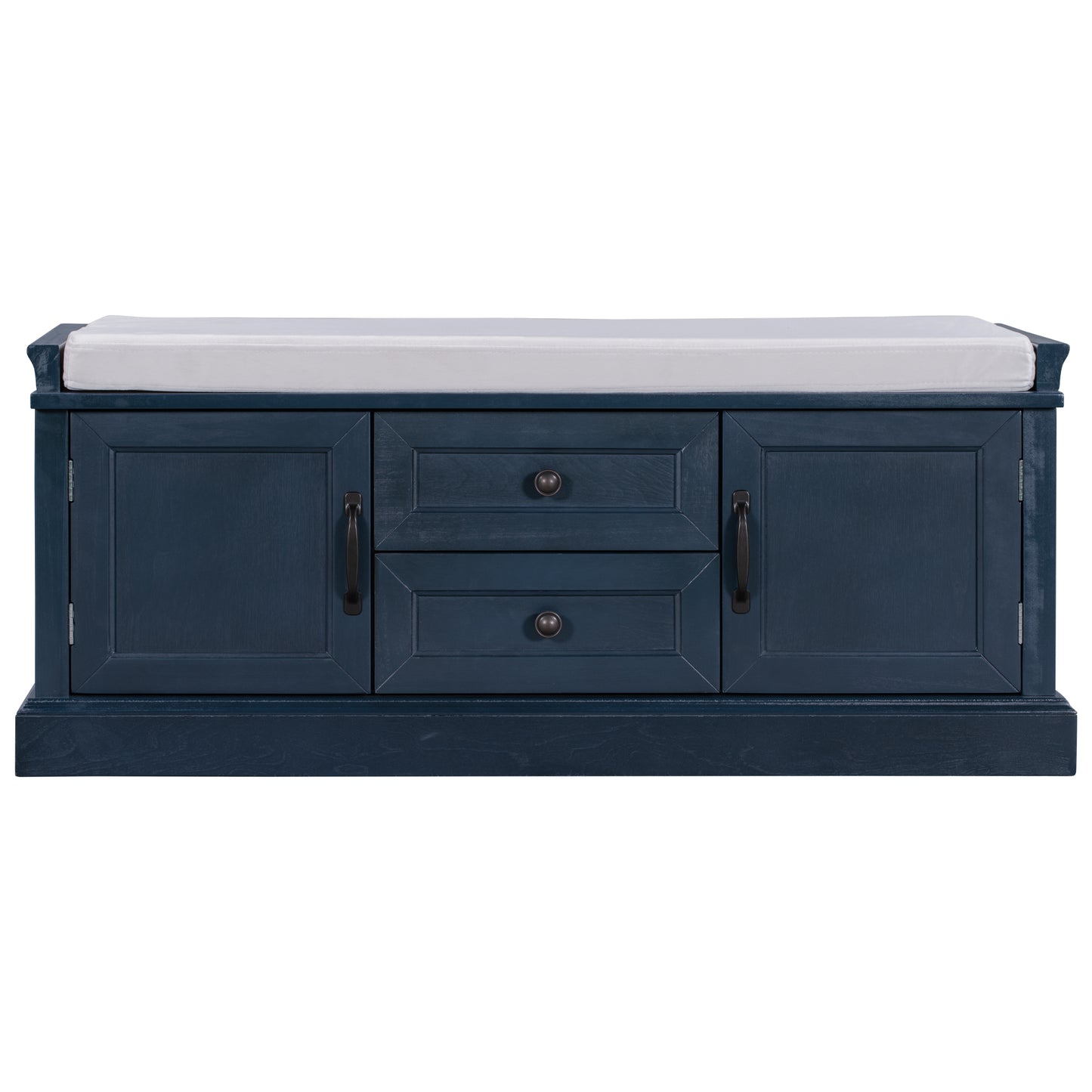 TREXM Storage Bench with 2 Drawers and 2 Cabinets & Removable Cushion - Antique Navy