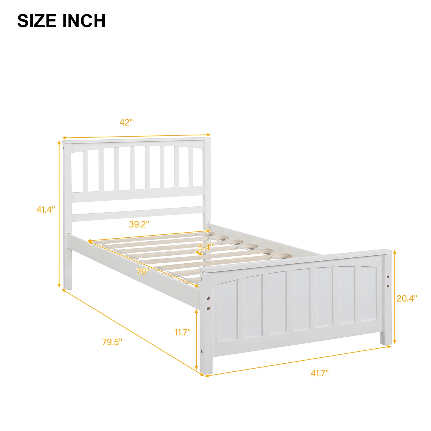 Homey Life Twin size Platform Bed, White