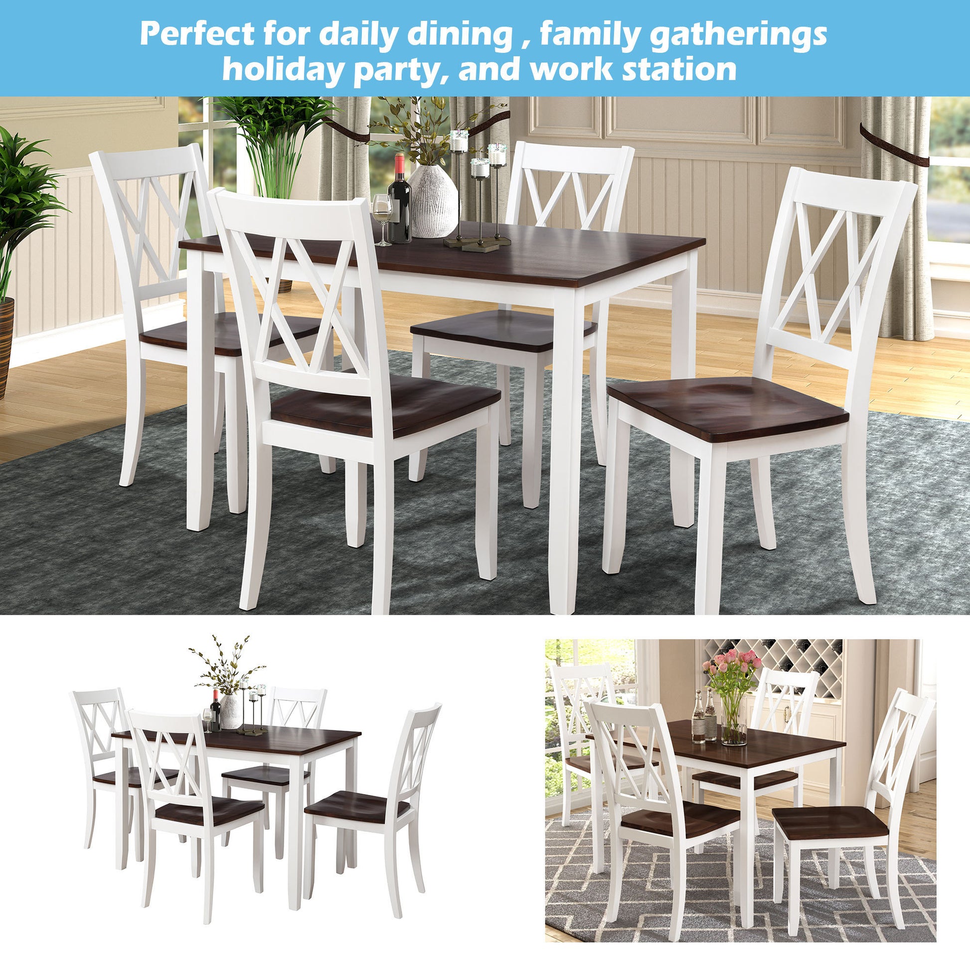 5-Piece Dining Table Set in White & Cherry