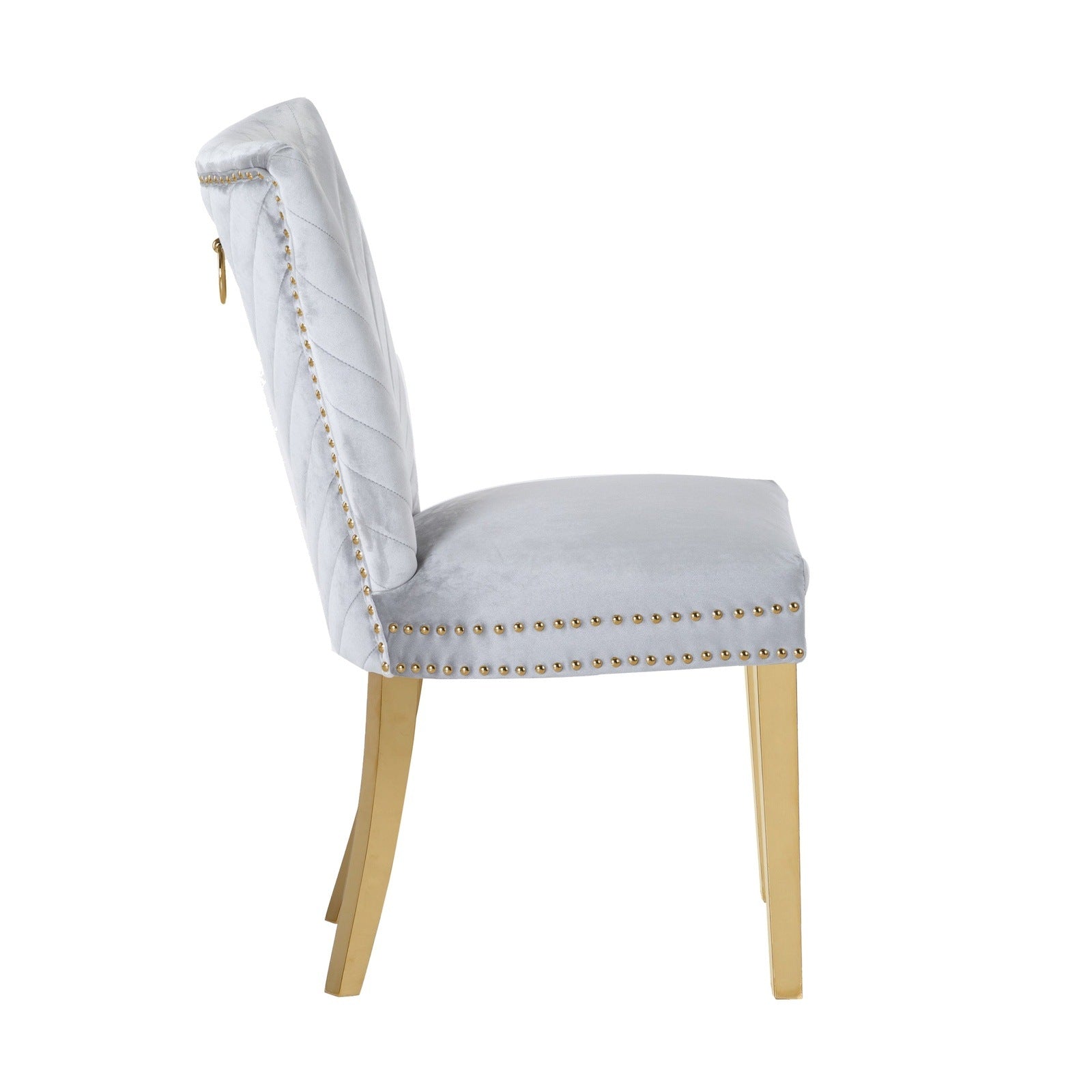 Eva Transitional Velvet Dining Chair with Gold Legs in Silver Set of 2