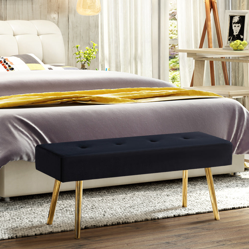 Long Velvet Bedroom Bench with Gold Legs