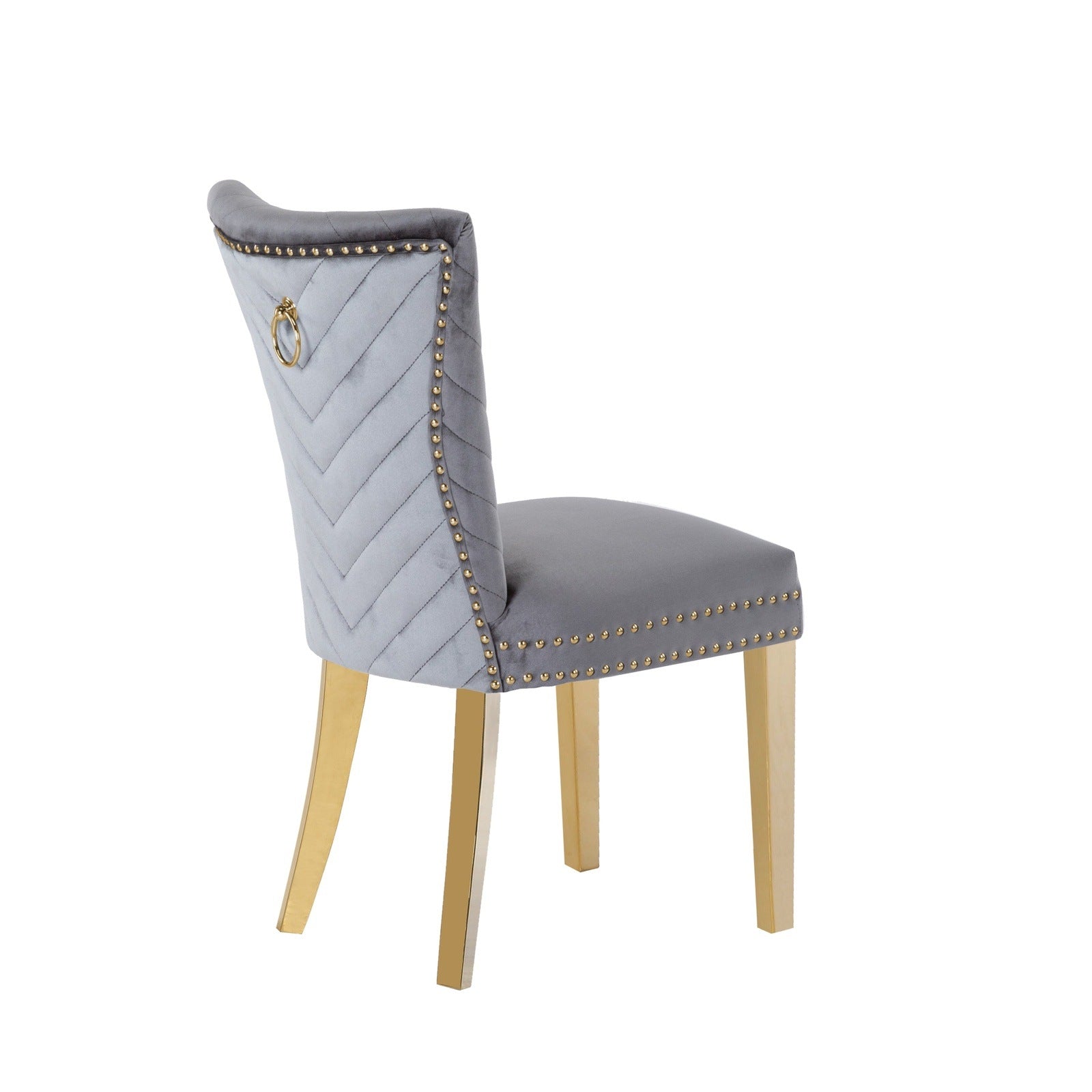 Eva Transitional Velvet Dining Chair with Gold Legs in Gray Set of 2