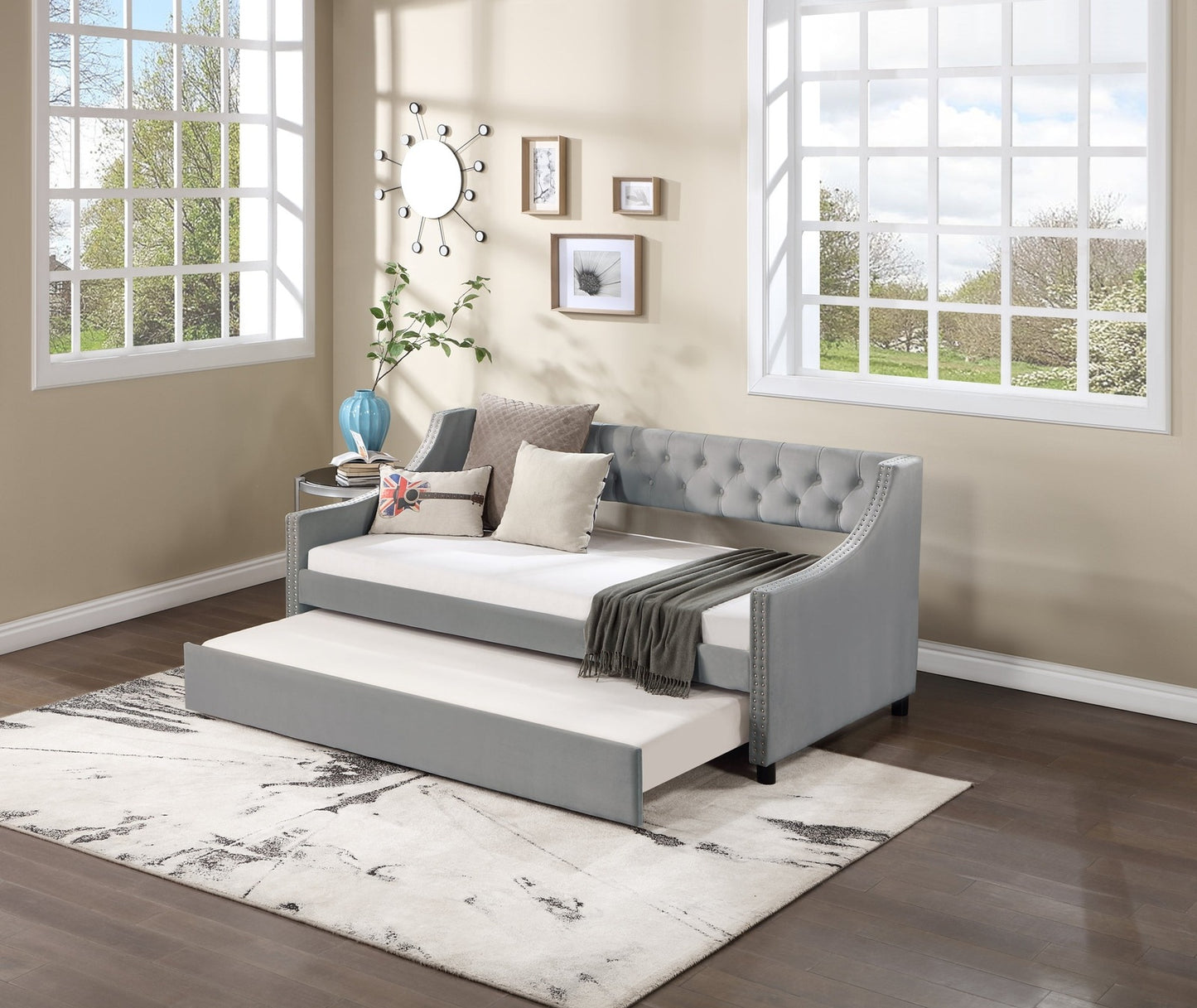 Monica Contemporary Full Size Daybed & Trundle Set - Gray