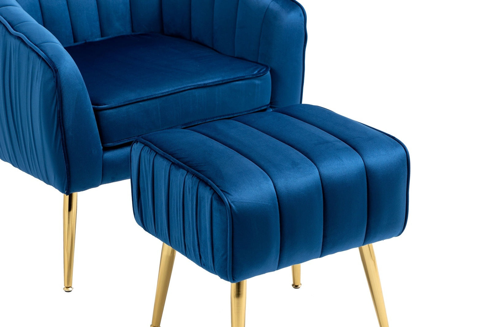 Velvet Accent Chair with Ottoman Set in Blue