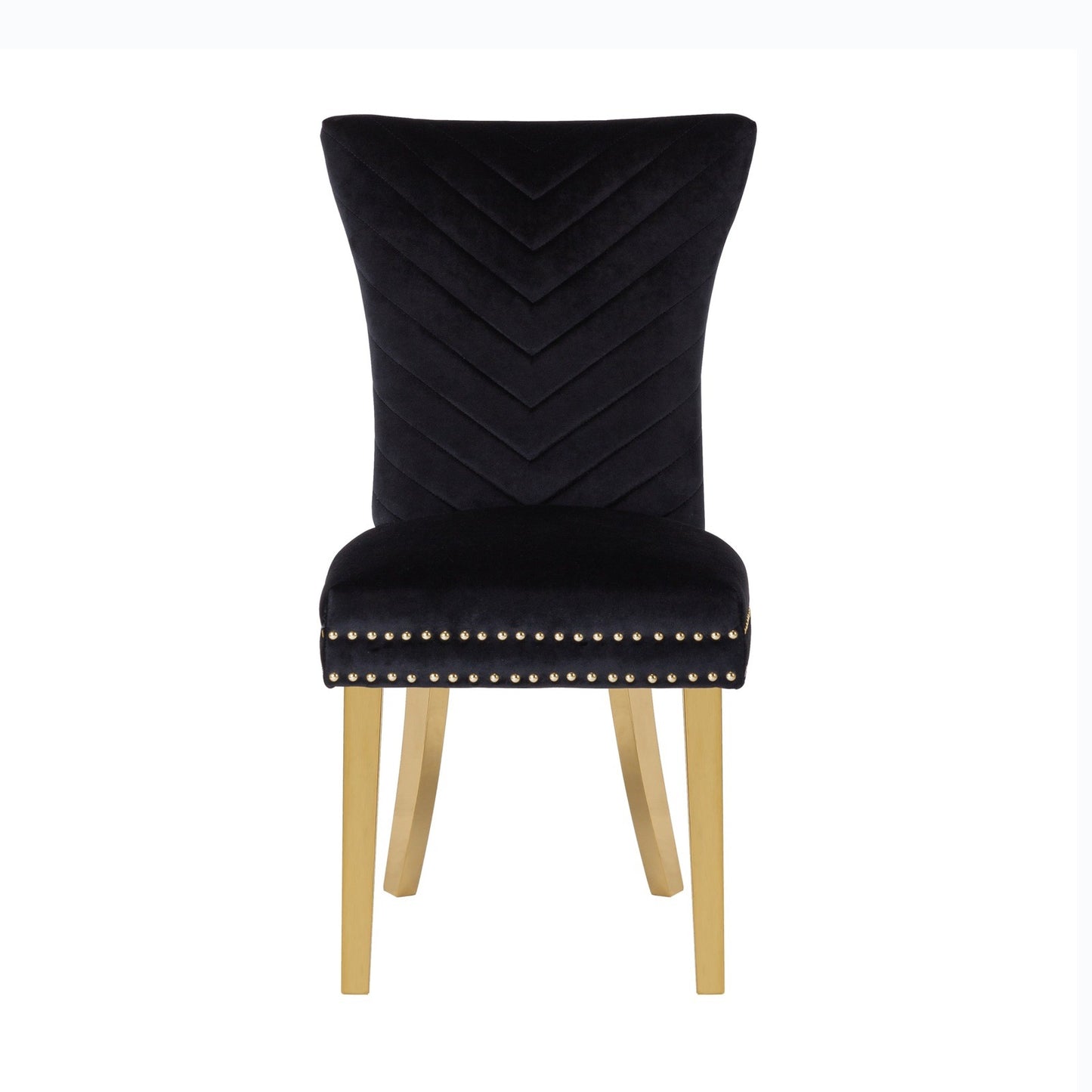 Eva Transitional Velvet Dining Chair with Gold Legs in Black Set of 2