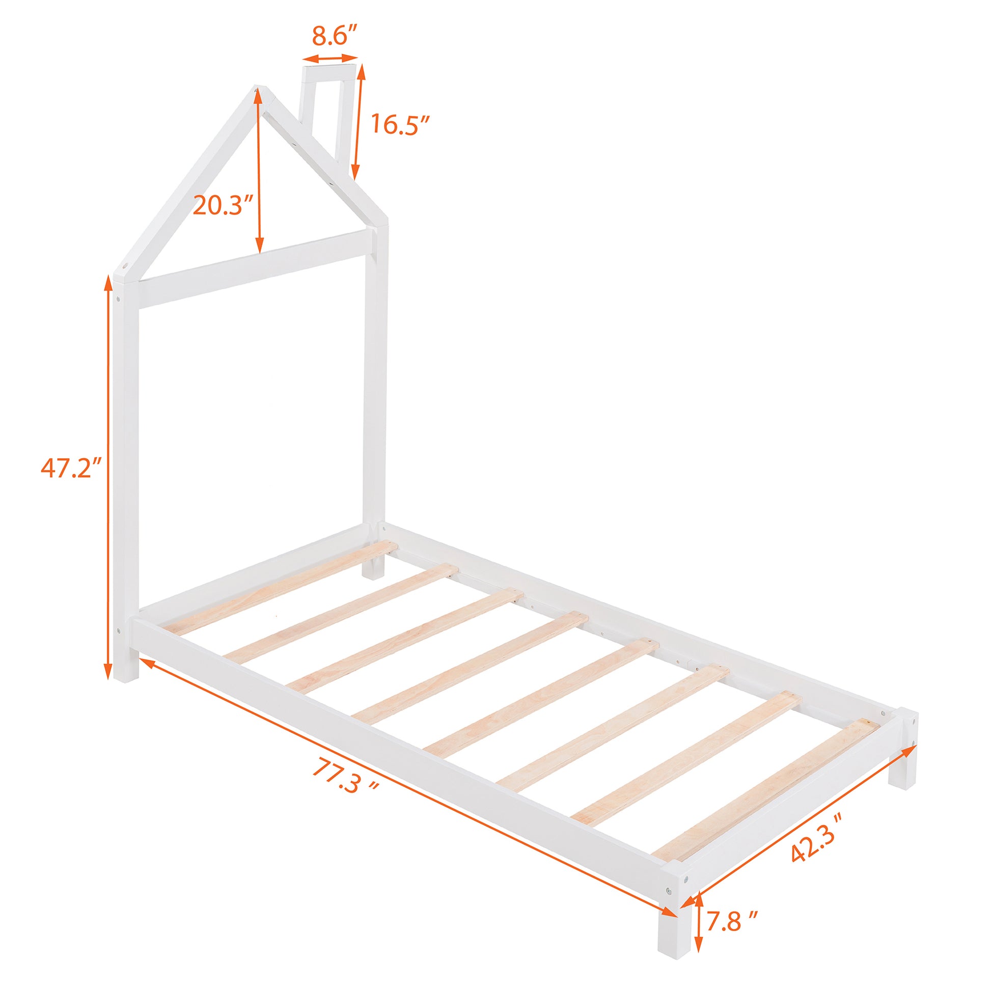 Homey Life Twin Size Wood Platform Bed with House-shaped Headboard White