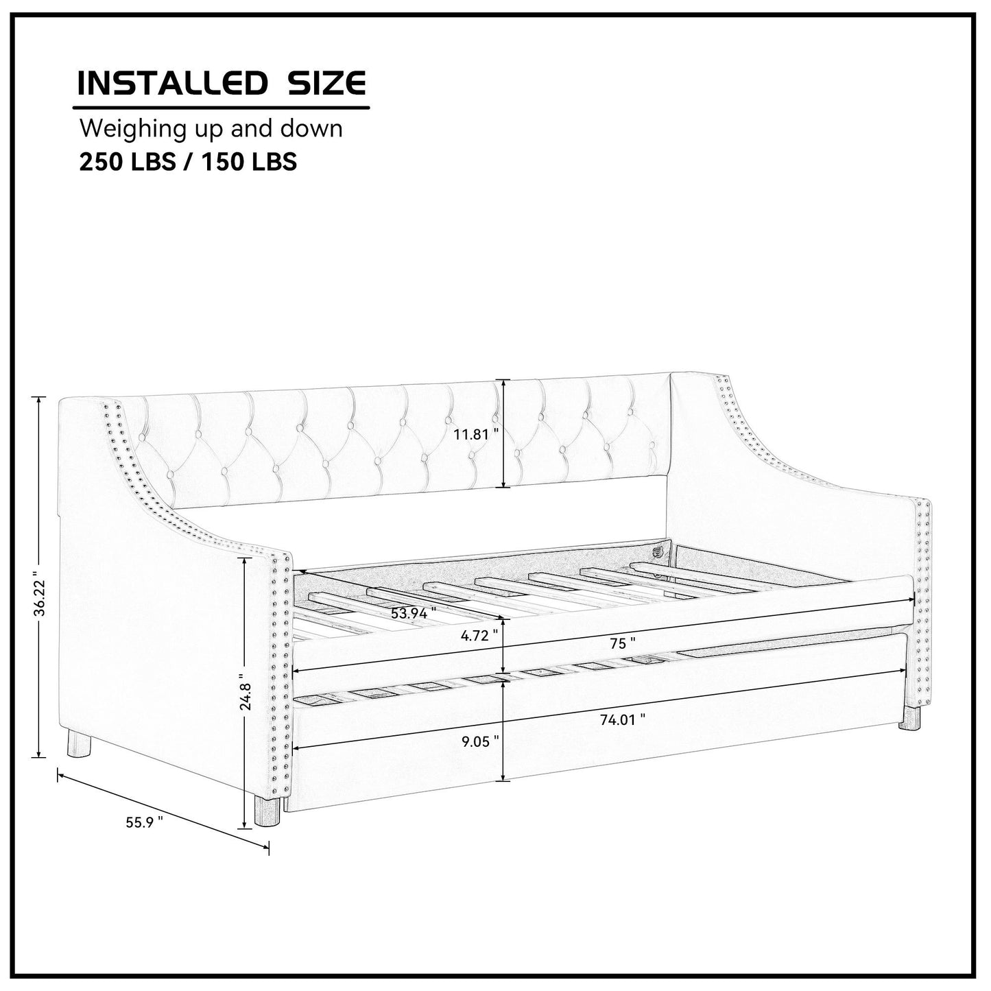 Monica Contemporary Full Size Daybed & Trundle Set - Gray