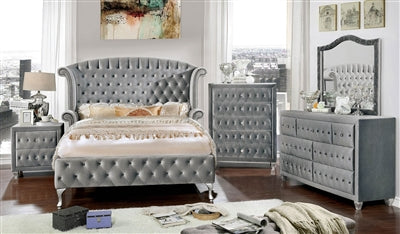 Alzir Glam Style King Size Platform Bed in Gray