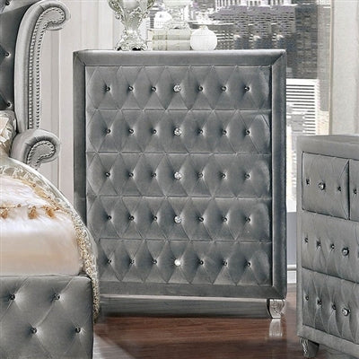 Alzir Glam Style King Size Platform Bed in Gray