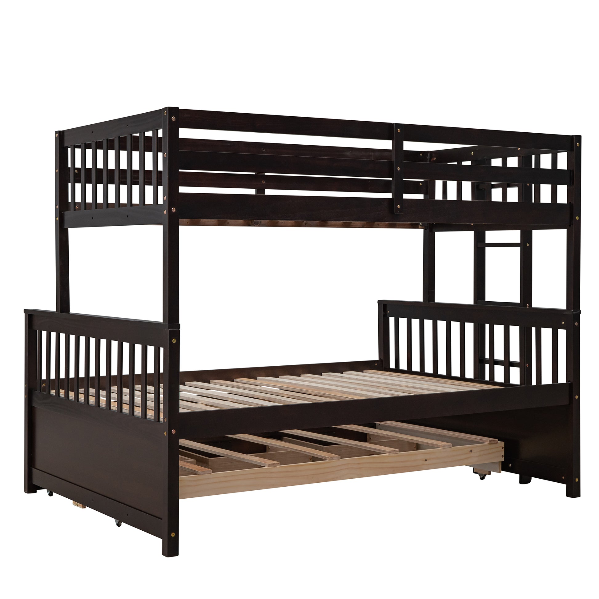 Homey Life Twin-Over-Full Bunk Bed with Twin size Trundle , Separable Bunk Bed with Drawers for Bedroom - Espresso