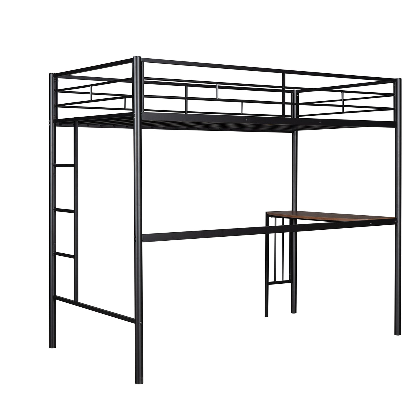 Homey Life Twin Over Full Metal Bunk Bed with Desk & Ladder in Black