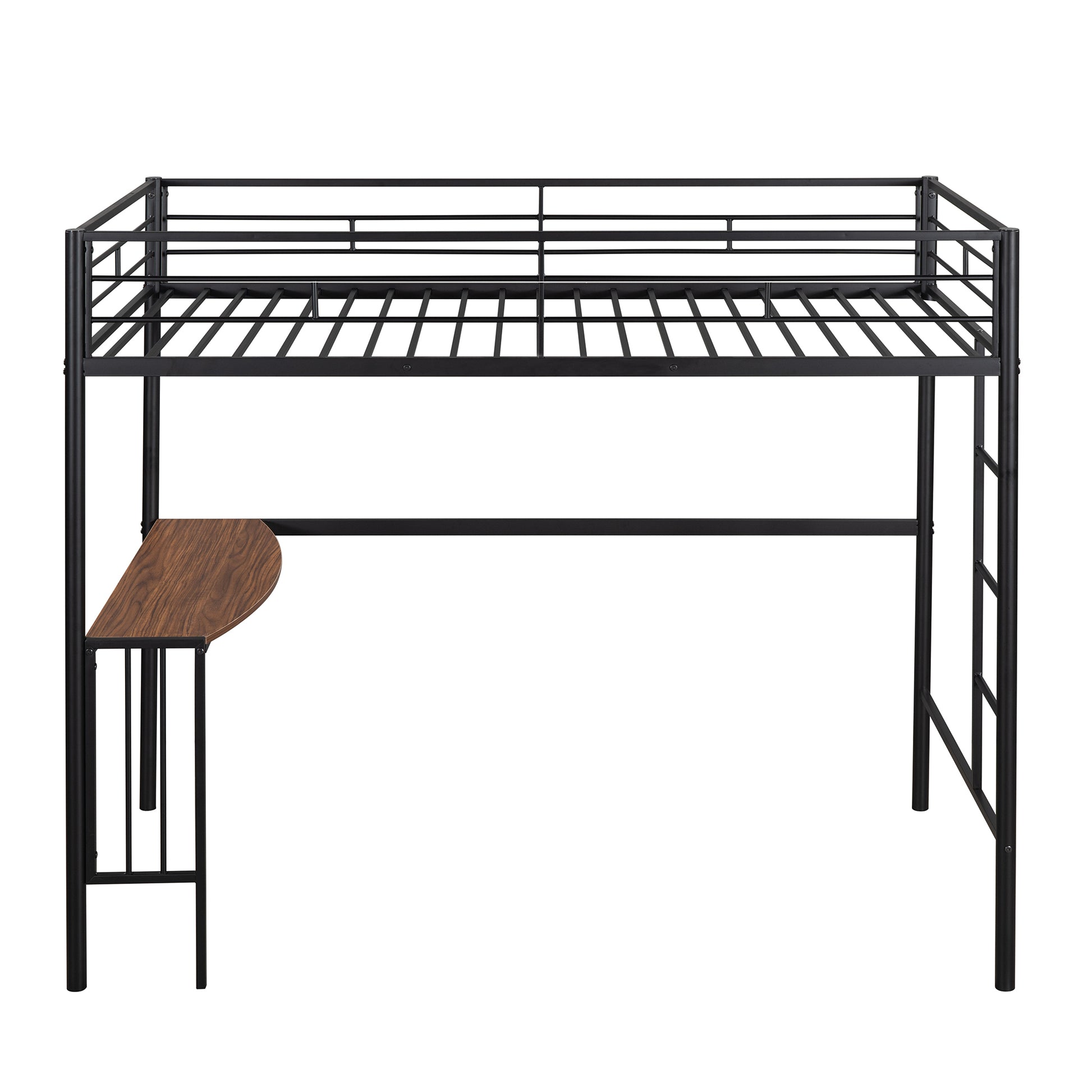 Homey Life Twin Over Full Metal Bunk Bed with Desk & Ladder in Black