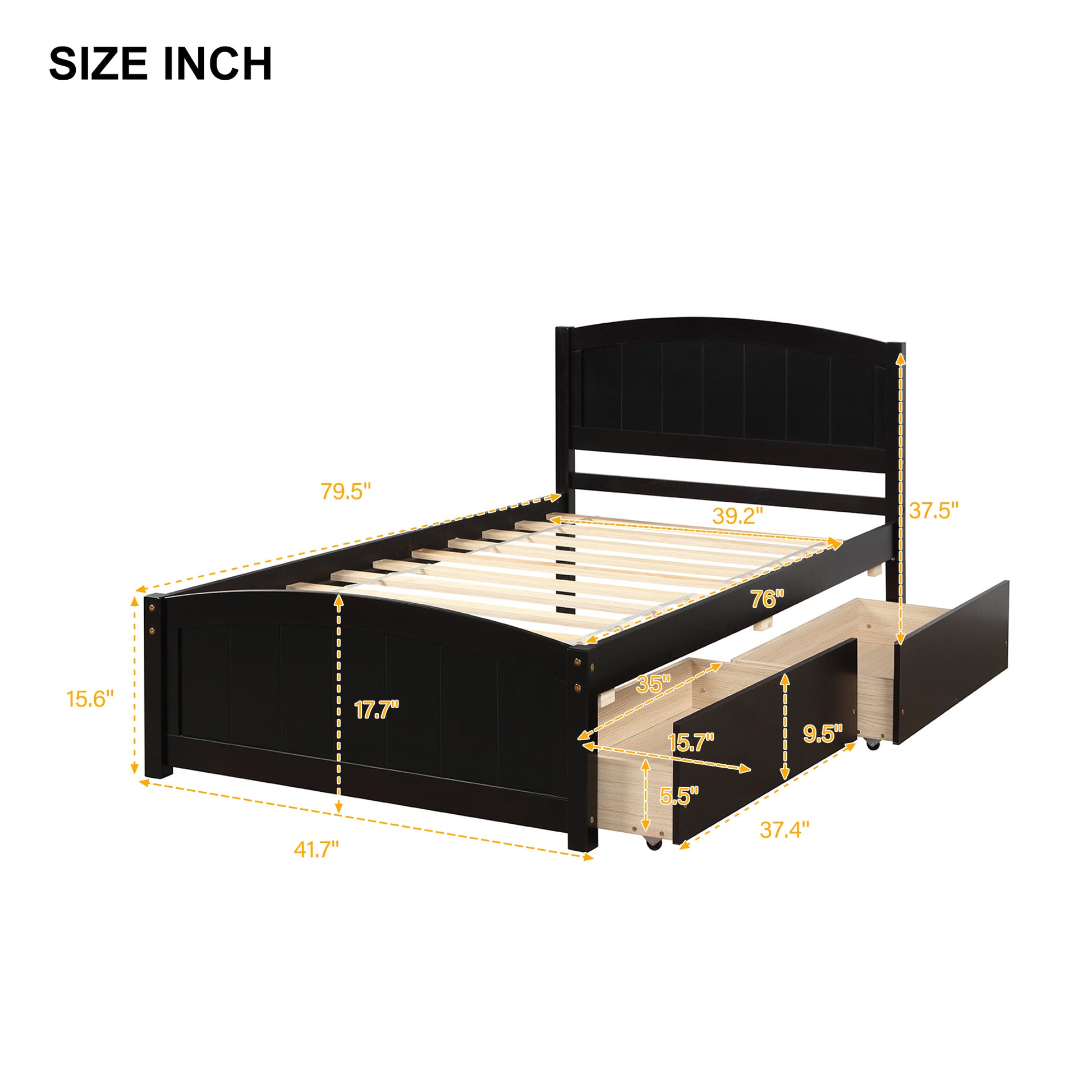 Homey Life Twin size Platform Bed with Two Drawers, Espresso