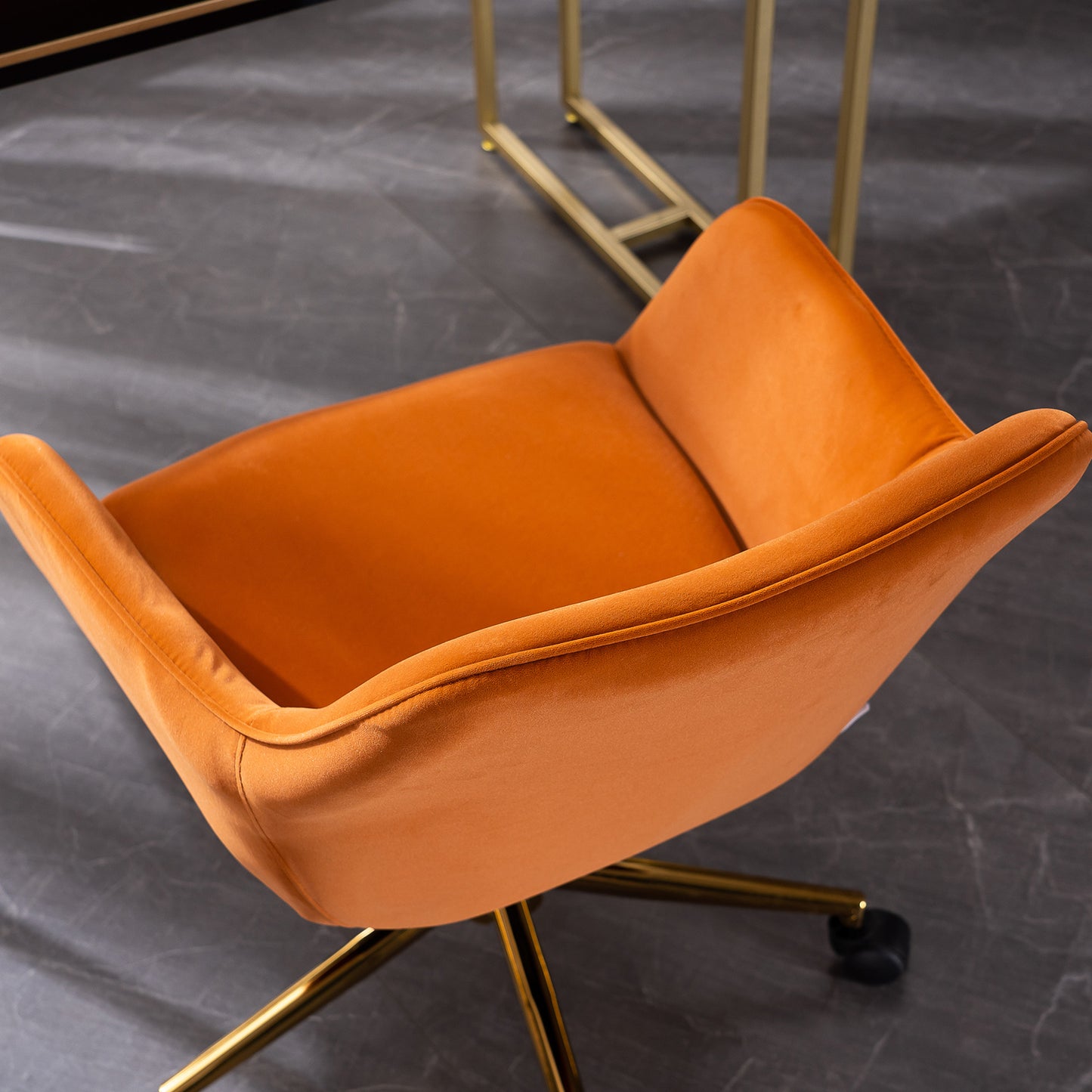 DG Collection Modern Swivel Office Chair in Orange Velvet with Gold Base