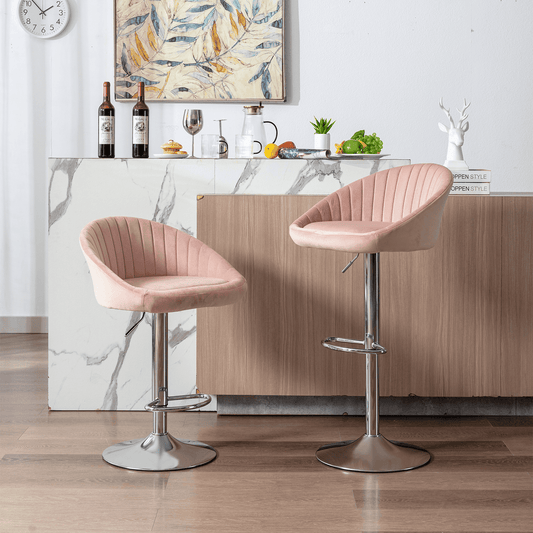 Zen Zone Modern Adjustable Bar Stools Pink Flannelette Set of 2