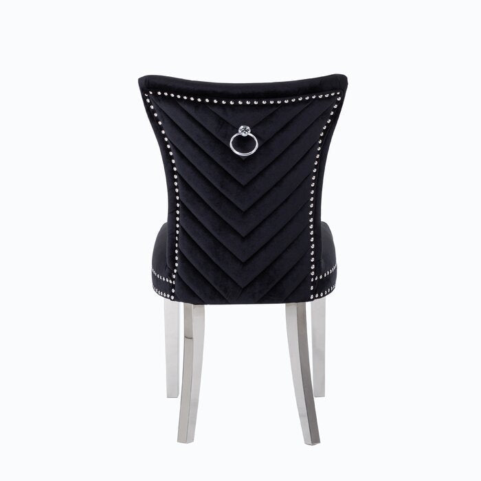 Eva Transitional Velvet Dining Chair with Stainless Steel Legs in Black Set of 2