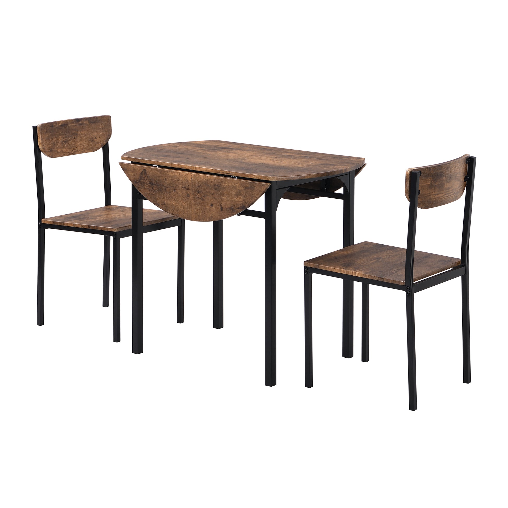 TOPMAX Modern 3-Piece Round Dining Table Set with Drop Leaf