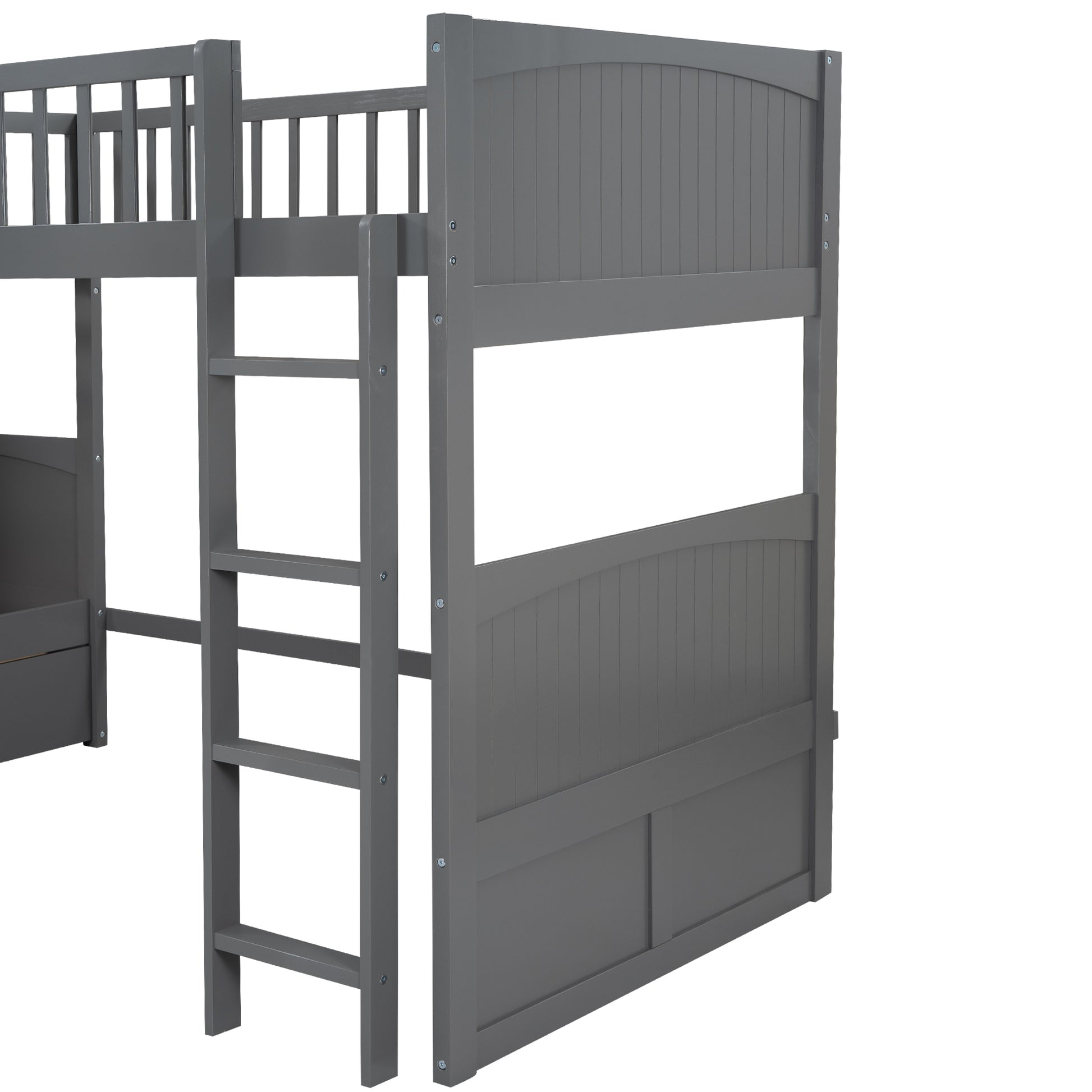 WM Store Twin Size Bunk Bed with a Loft Bed attached, with Two Drawers,Gray