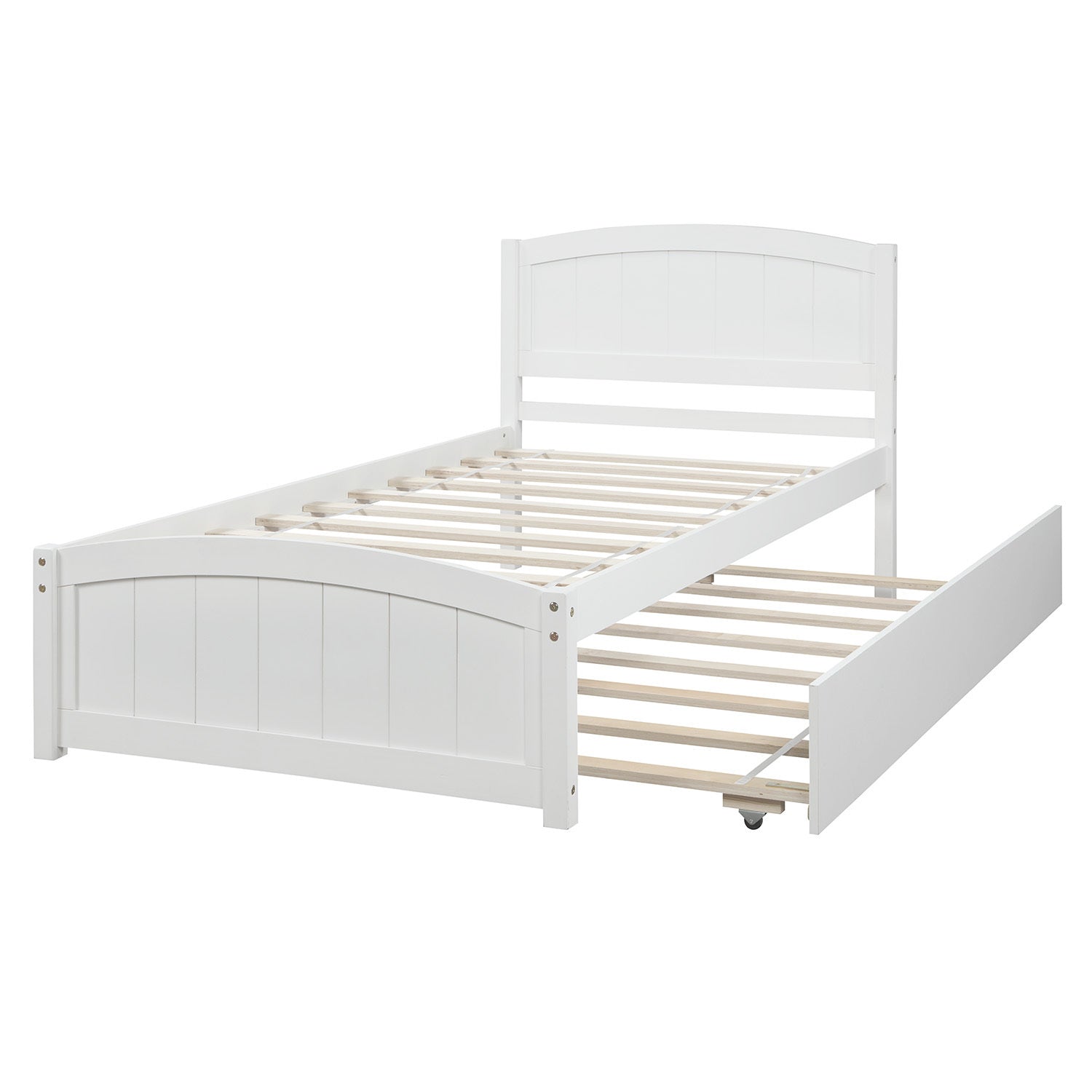 Homey Life Twin size Platform Bed with Trundle, White