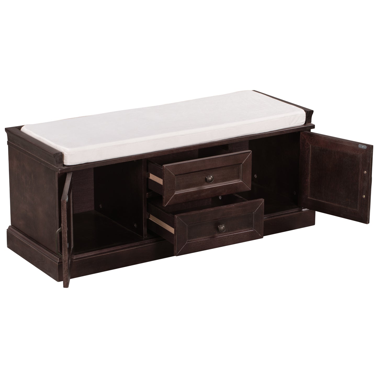 TREXM Storage Bench with 2 Drawers and 2 Cabinets - Espresso