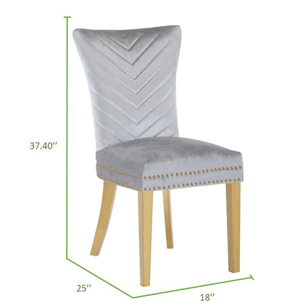 Eva Transitional Velvet Dining Chair with Gold Legs in Silver Set of 2